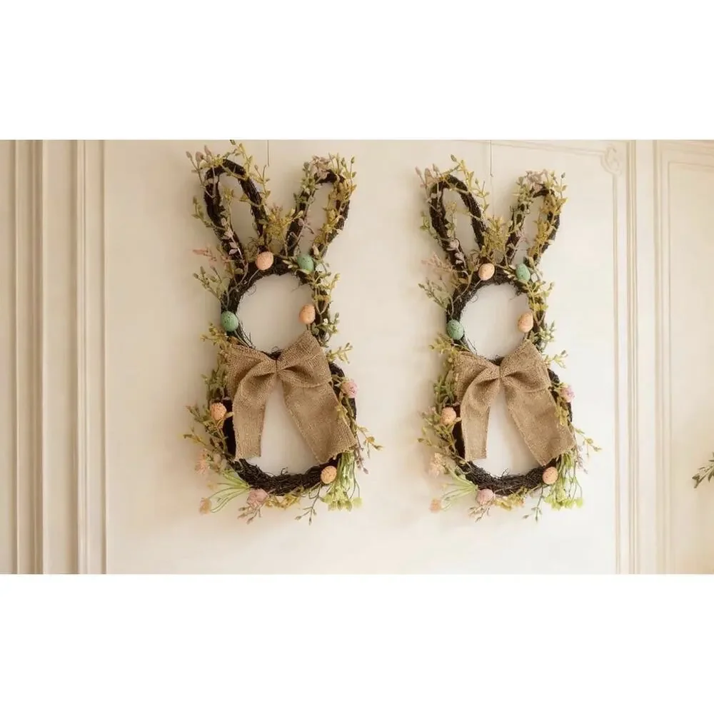 2 Pack Easter Bunny Wreath for Front Door - Large 20 Inch